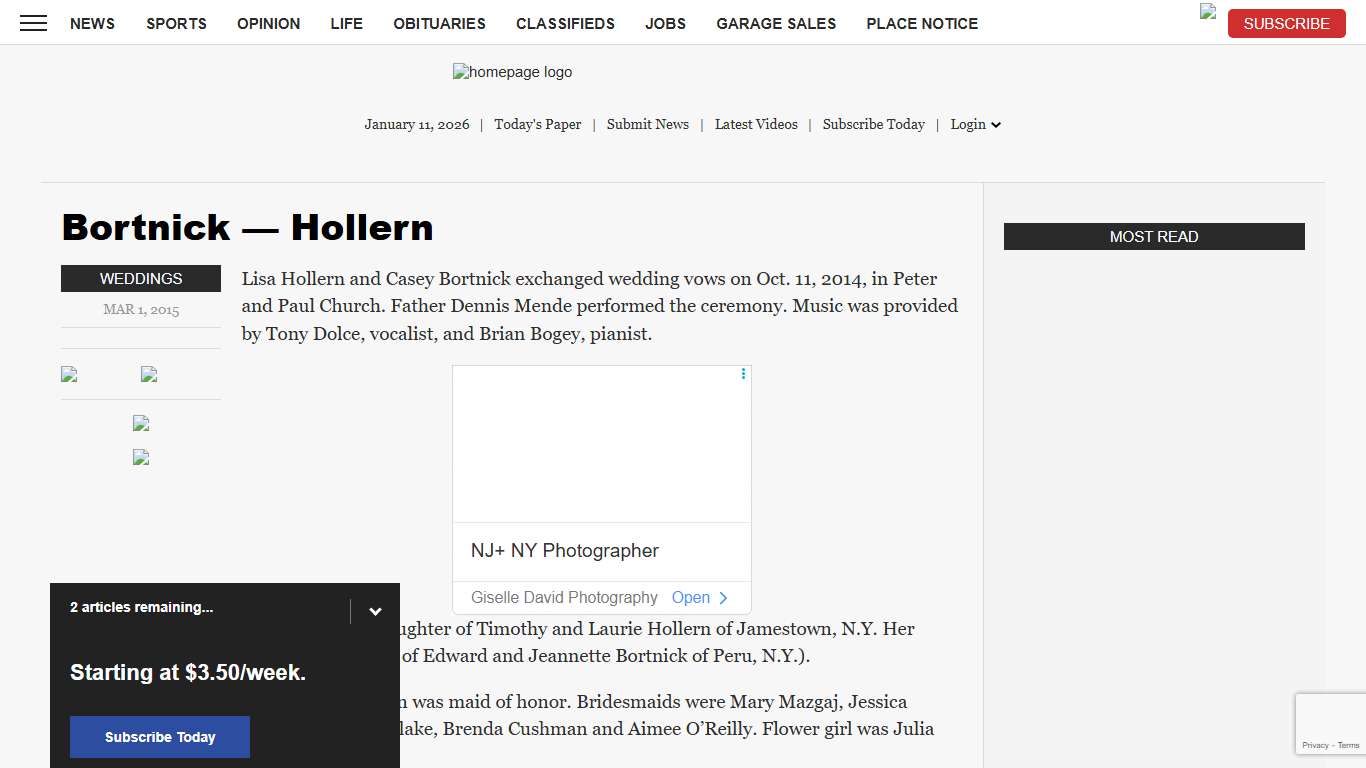 Bortnick — Hollern | News, Sports, Jobs - Post Journal